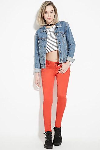 Forever21 Women's  Red Mid-rise Skinny Jeans