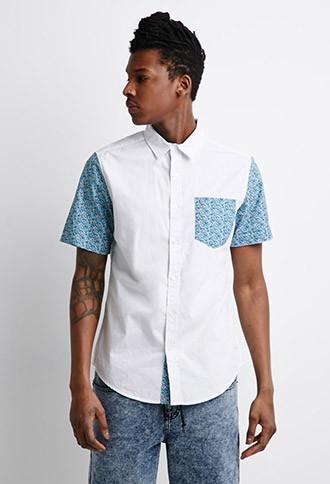 21 Men Men's Colorblocked Floral Print Shirt