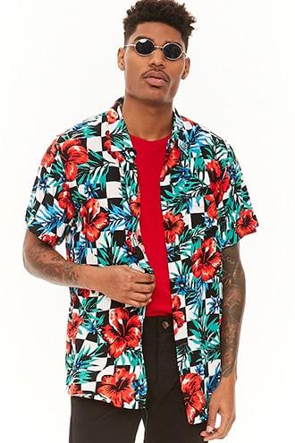 Forever21 Reason Checkered Floral Button Shirt