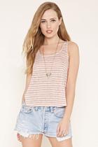 Forever21 Women's  Berry Sorbet & Cream Striped Slub Knit Top