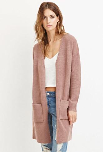 Love21 Women's  Contemporary Open-front Longline Cardigan (lavender)