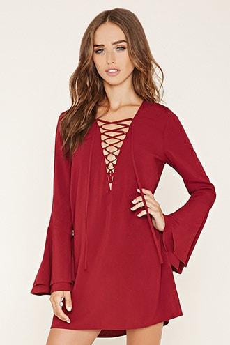 Forever21 Lace-up Bell Sleeve Dress
