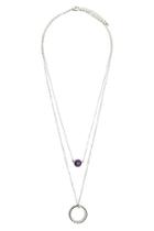 Forever21 B.silver & Purple Faux Stone Layered Necklace