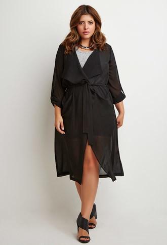 Forever21 Plus Longline Belted Chiffon Jacket