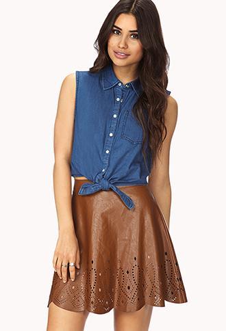 Forever21 Perforated A-line Skirt Brown Small