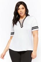 Forever21 Plus Size Varsity Stripe Lace-up Top
