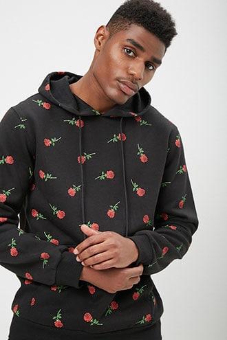 Forever21 Rose Print Fleece Hoodie