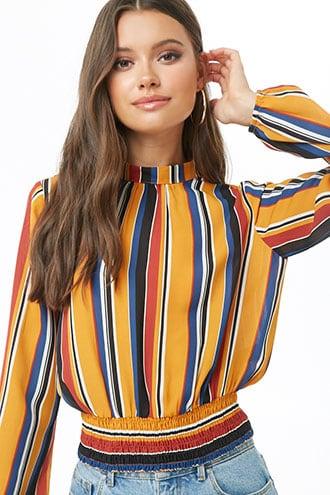 Forever21 Striped Smocked-hem Top