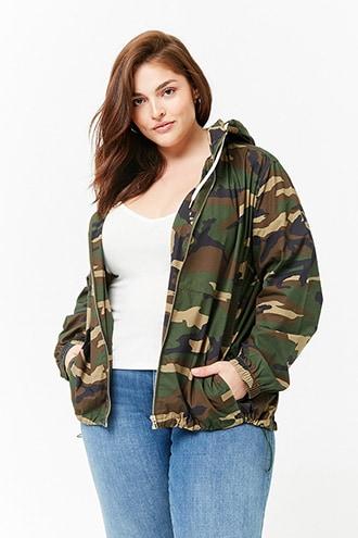 Forever21 Plus Size Hooded Camo Windbreaker