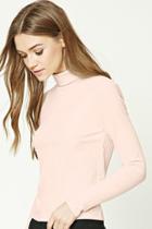 Forever21 Women's  Blush Ribbed Turtleneck Top