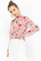 Forever21 Sheer Floral Pussycat Bow Top