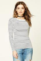 Forever21 Women's  Cream & Black Stripe Knit Long Sleeve Top