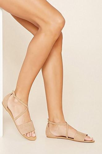 Forever21 Women's  Taupe Crisscross Faux Suede Sandals