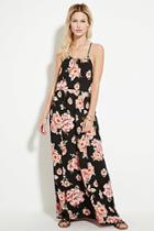 Forever21 Women's  Black & Coral Floral Print Maxi Dress