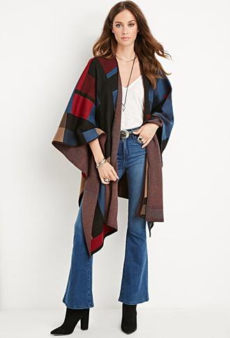 Forever21 Square-patterned Open-front Poncho