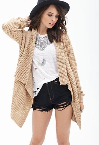 Forever21 Open-knit Shawl Cardigan Camel Small