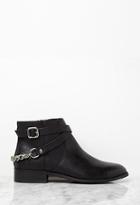 Forever21 Women's  Chained Strappy Faux Leather Booties (black)