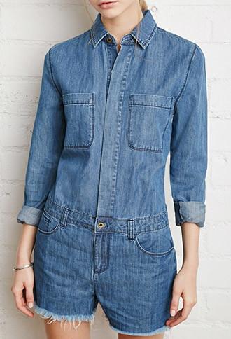 Forever21 Frayed-hem Denim Romper