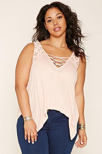 Forever21 Plus Women's  Blush Plus Size Crochet Hem Top