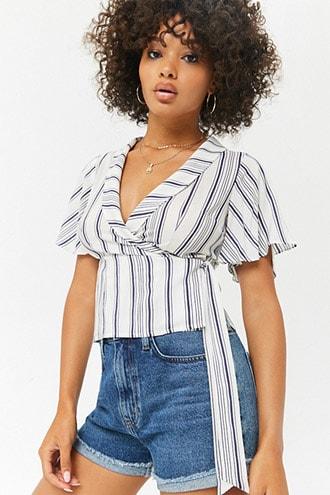 Forever21 Striped Wrap Front Top