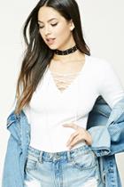 Forever21 Ribbed Lace-up V-neck Top