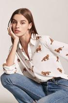 Forever21 Kitten Graphic Roll-tab Shirt