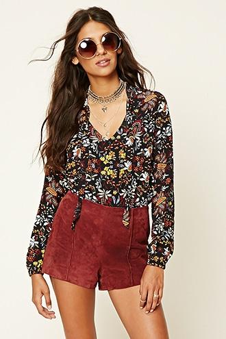 Forever21 Women's  Tie-neck Ornate Print Bodysuit