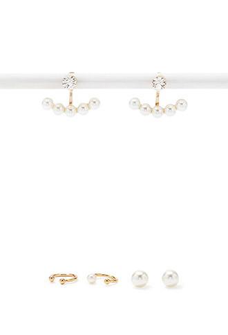 Forever21 Faux Pearl Earring Set (gold/cream)