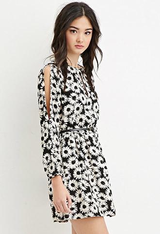 Forever21 Women's  Belted Sunflower Peasant Dress