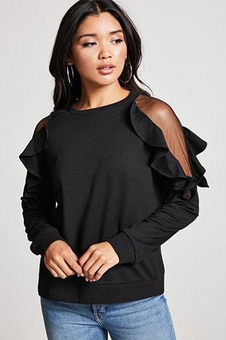 Forever21 Ruffle-shoulder Sweatshirt