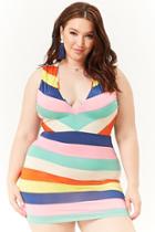 Forever21 Plus Size Multicolor Striped Cutout-back Mini Dress