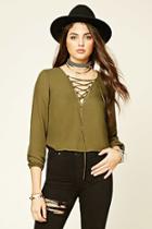 Forever21 Women's  V-neck Lace-up Blouse