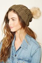 Forever21 Women's  Olive & Natural Ribbed Knit Beanie