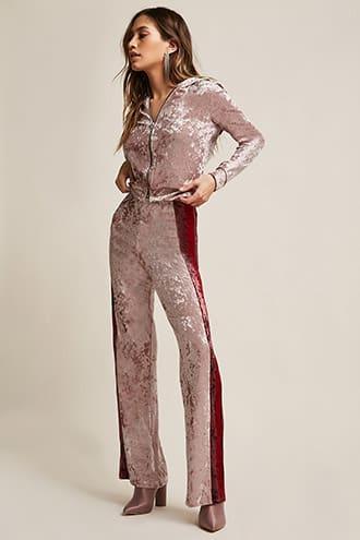 Forever21 Stripe-trim Velvet Jacket & Pants Set