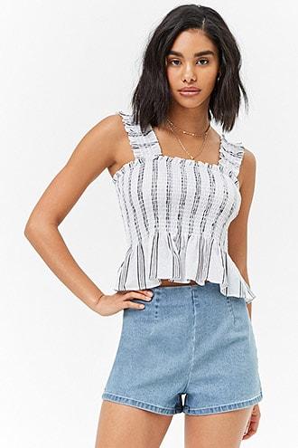 Forever21 Smocked Striped Ruffle Top