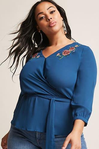 Forever21 Plus Size Floral Embroidered Surplice Top