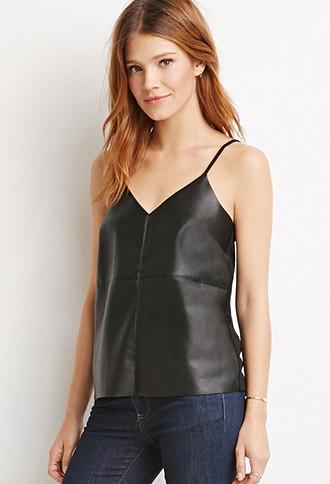 Love21 Women's  Faux Leather Cami (black)