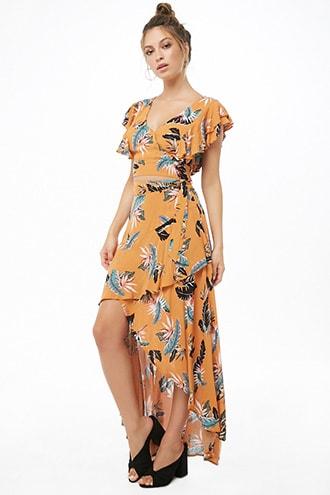 Forever21 Tropical Crop Top & Ruffled Skirt Set