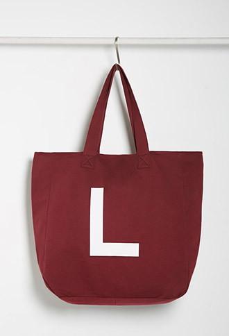 Forever21 Initial Graphic Oversized Tote (burgundy/cream)