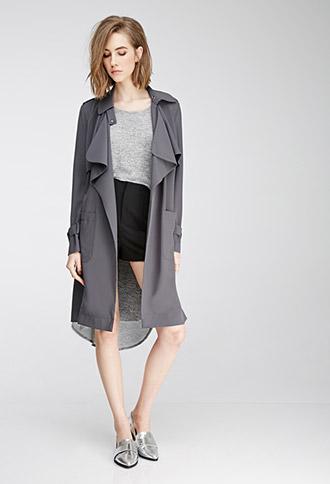 Forever21 Belted Crepe Trench Coat Grey Small