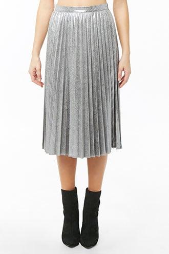 Forever21 Distressed Metallic Accordion-pleat Skirt