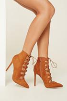 Forever21 Women's  Chestnut Lace-up Faux Suede Booties