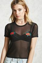 Forever21 Rose Patch Mesh Top