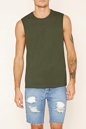 21 Men Men's  Olive Cotton Muscle Tee