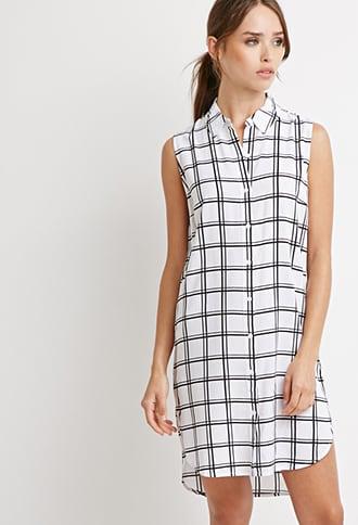 Forever21 Grid Print Longline Shirt