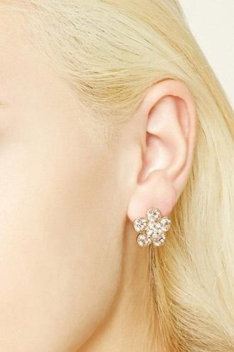 Forever21 Gold & Pink Faux Gem Floral Studs