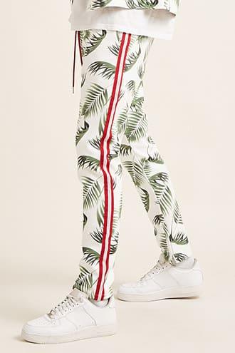 Forever21 Stripe-trim Leaf Print Track Pants