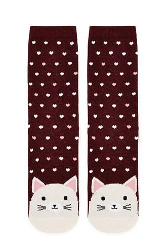 Forever21 Cat Hearts Graphic Crew Socks