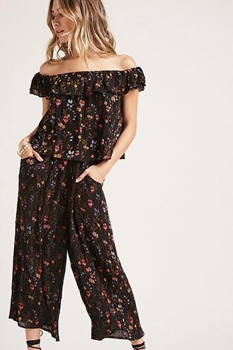 Forever21 Floral Crinkled Culottes
