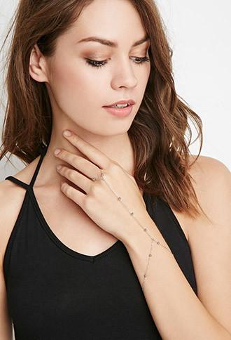 Forever21 Beaded Hand Chain (silver)